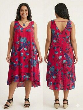 In Every Story Fuchsia & Blue Floral High-Low Sleeveless Dress, Plus Size X